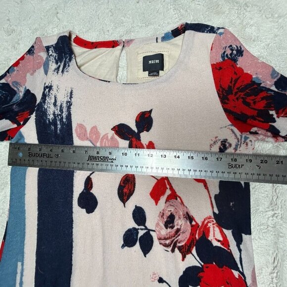 Anthropologie Maeve Womens Large Ruffle Sleeve Floral Shift Dress Stretch Casual - Picture 5 of 9